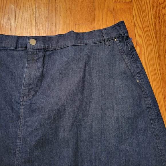 Southern Lady 20W Blue Jean Denim Skirt Pockets Modest Back Slit Dark Wash - Picture 2 of 6